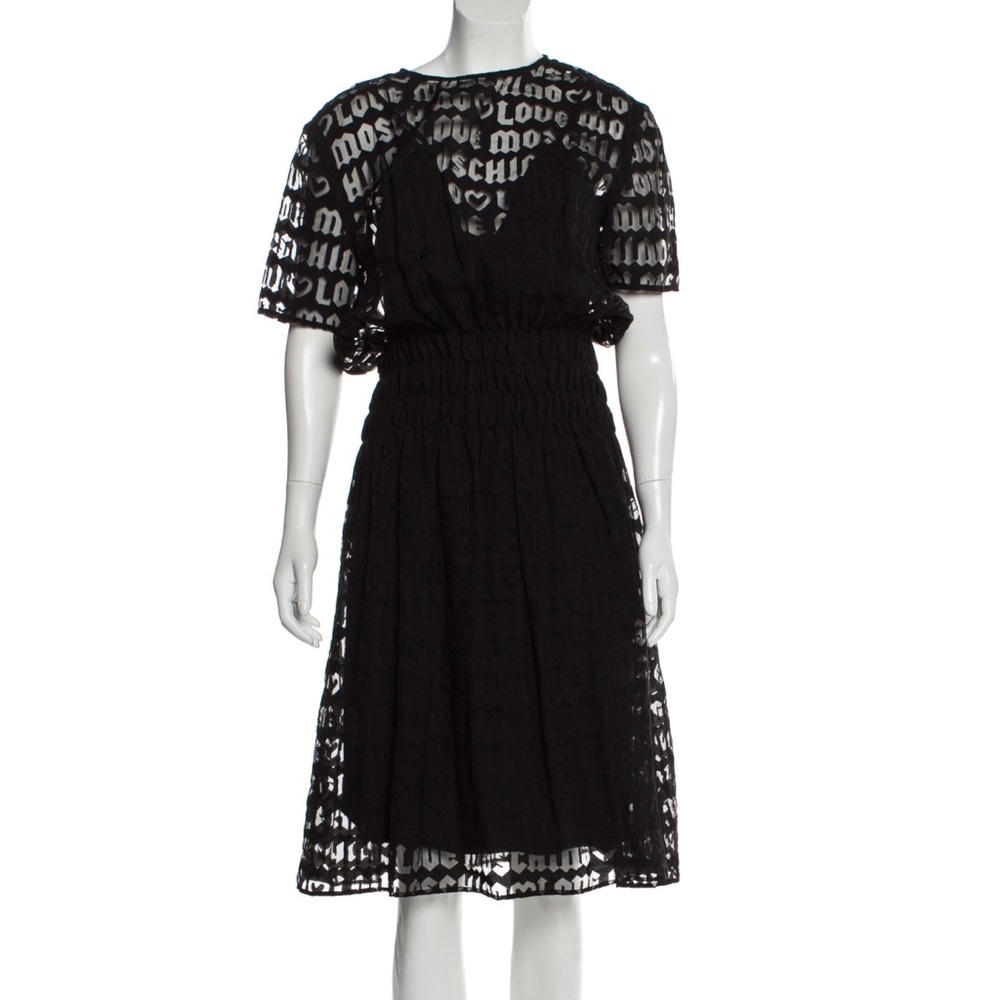 Moschino pleated logo accents dress 10 L Rare